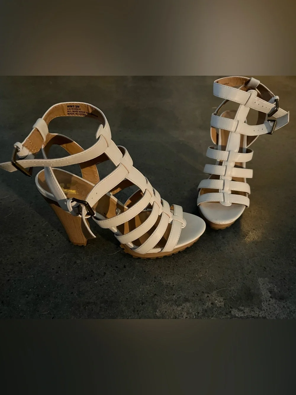 white / cream strappy heels